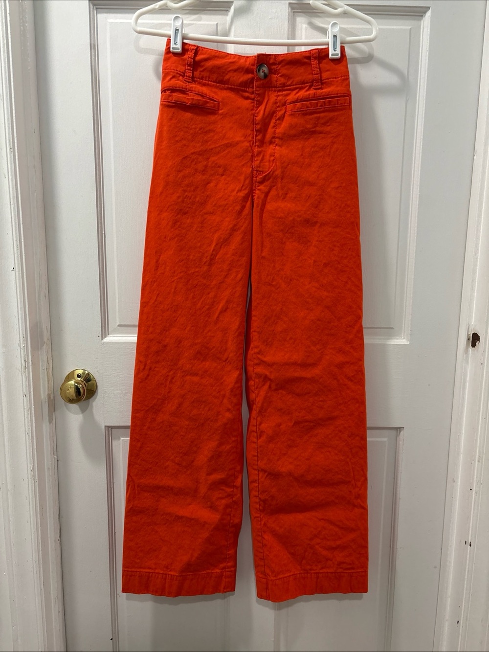 Anthropologie Maeve Full Length Colette Wide Leg Pants Size 25 Bright Orange EUC